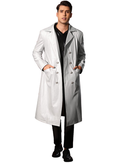 Faux Leather Jacket for Men's Classic Fit Full Length Trench Coat PU Overcoats