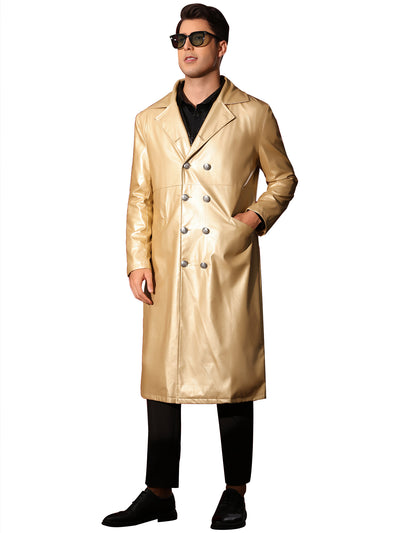 Faux Leather Jacket for Men's Classic Fit Full Length Trench Coat PU Overcoats