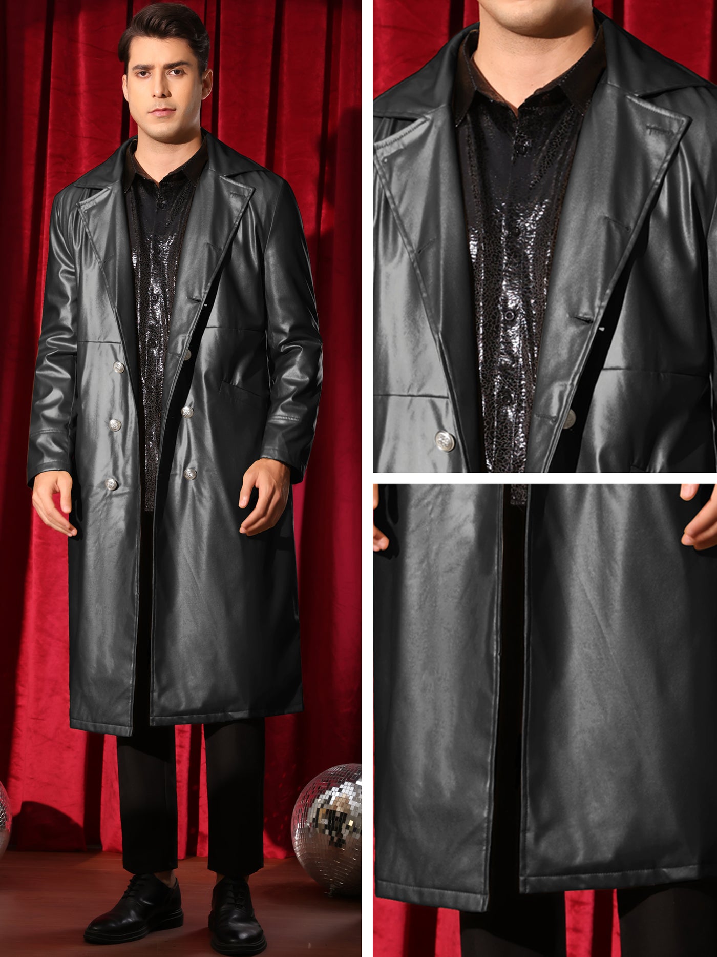 Bublédon Faux Leather Jacket for Men's Classic Fit Full Length Trench Coat PU Overcoats