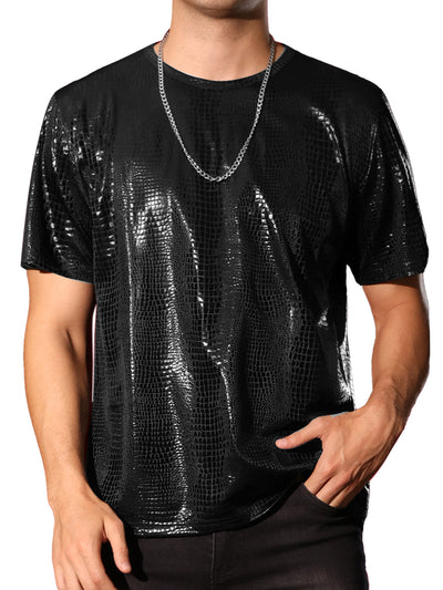 Metallic Animal Printed T-Shirt for Men's Short Sleeves Disco Party Tee Shirts