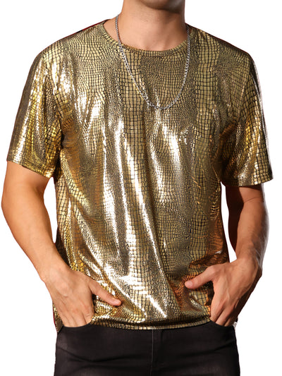 Metallic Animal Printed T-Shirt for Men's Short Sleeves Disco Party Tee Shirts