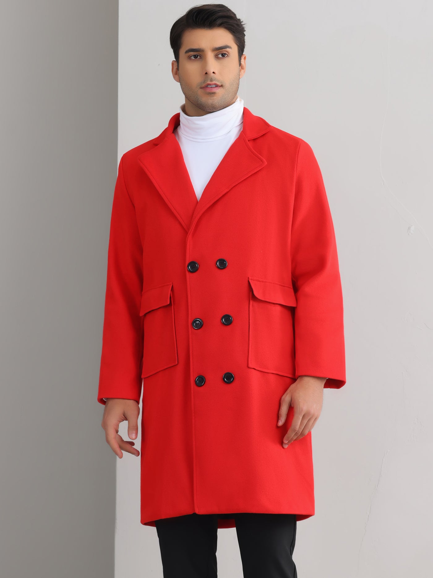 Bublédon Winter Coats for Men's Notched Collar Double Breasted Long Trench Coat