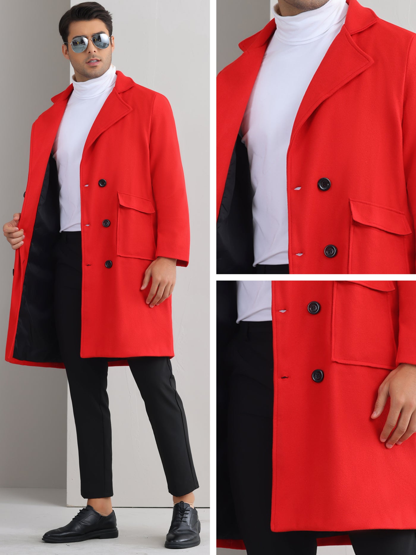 Bublédon Winter Coats for Men's Notched Collar Double Breasted Long Trench Coat