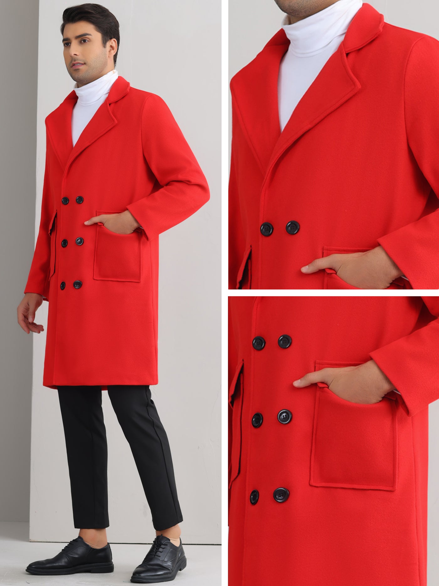 Bublédon Winter Coats for Men's Notched Collar Double Breasted Long Trench Coat