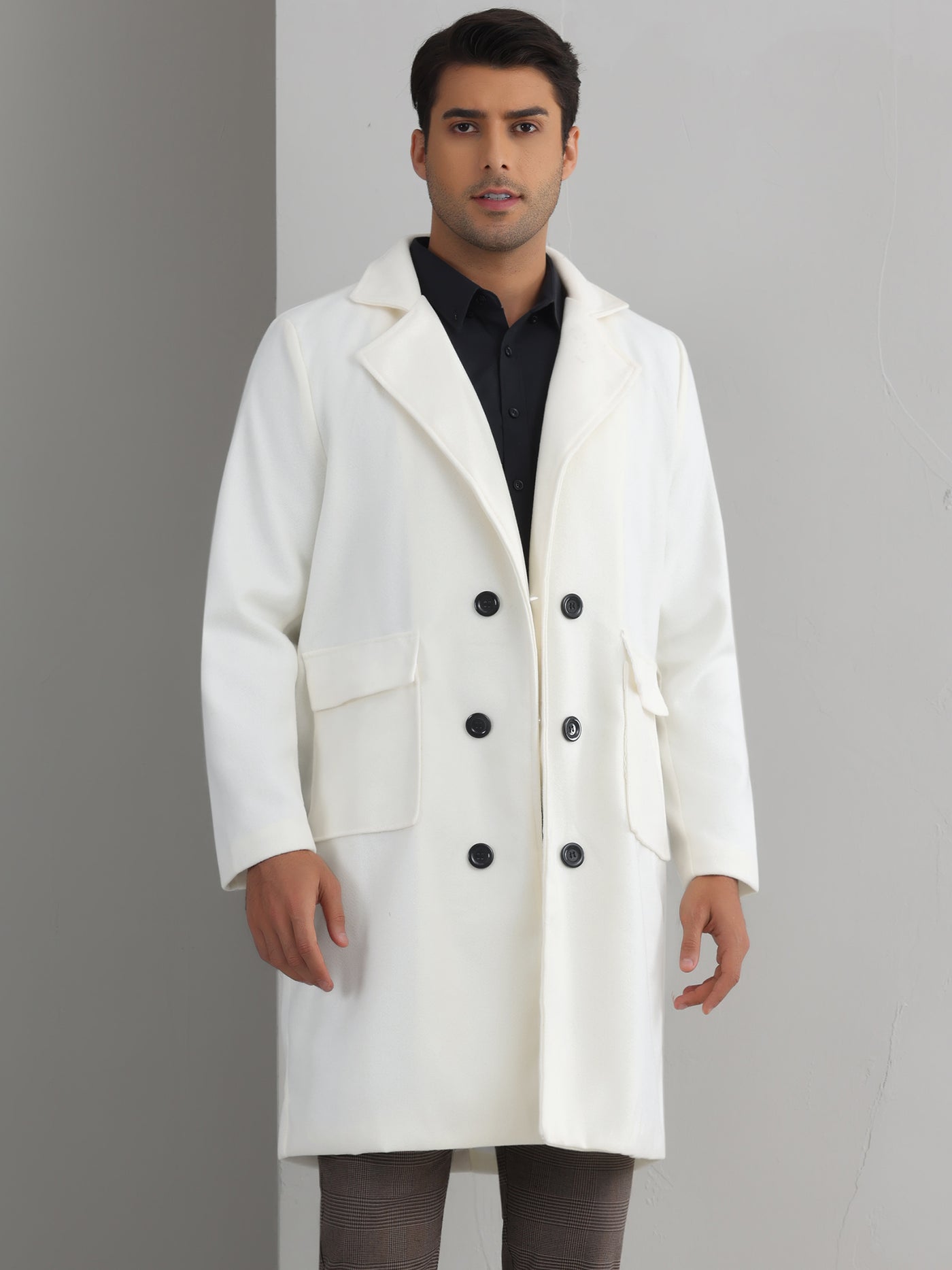 Bublédon Winter Coats for Men's Notched Collar Double Breasted Long Trench Coat