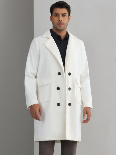 Winter Coats for Men's Notched Collar Double Breasted Long Trench Coat