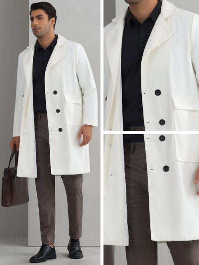 Winter Coats for Men's Notched Collar Double Breasted Long Trench Coat