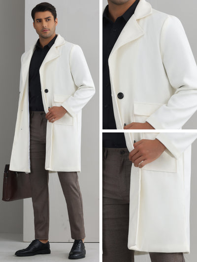 Winter Coats for Men's Notched Collar Double Breasted Long Trench Coat