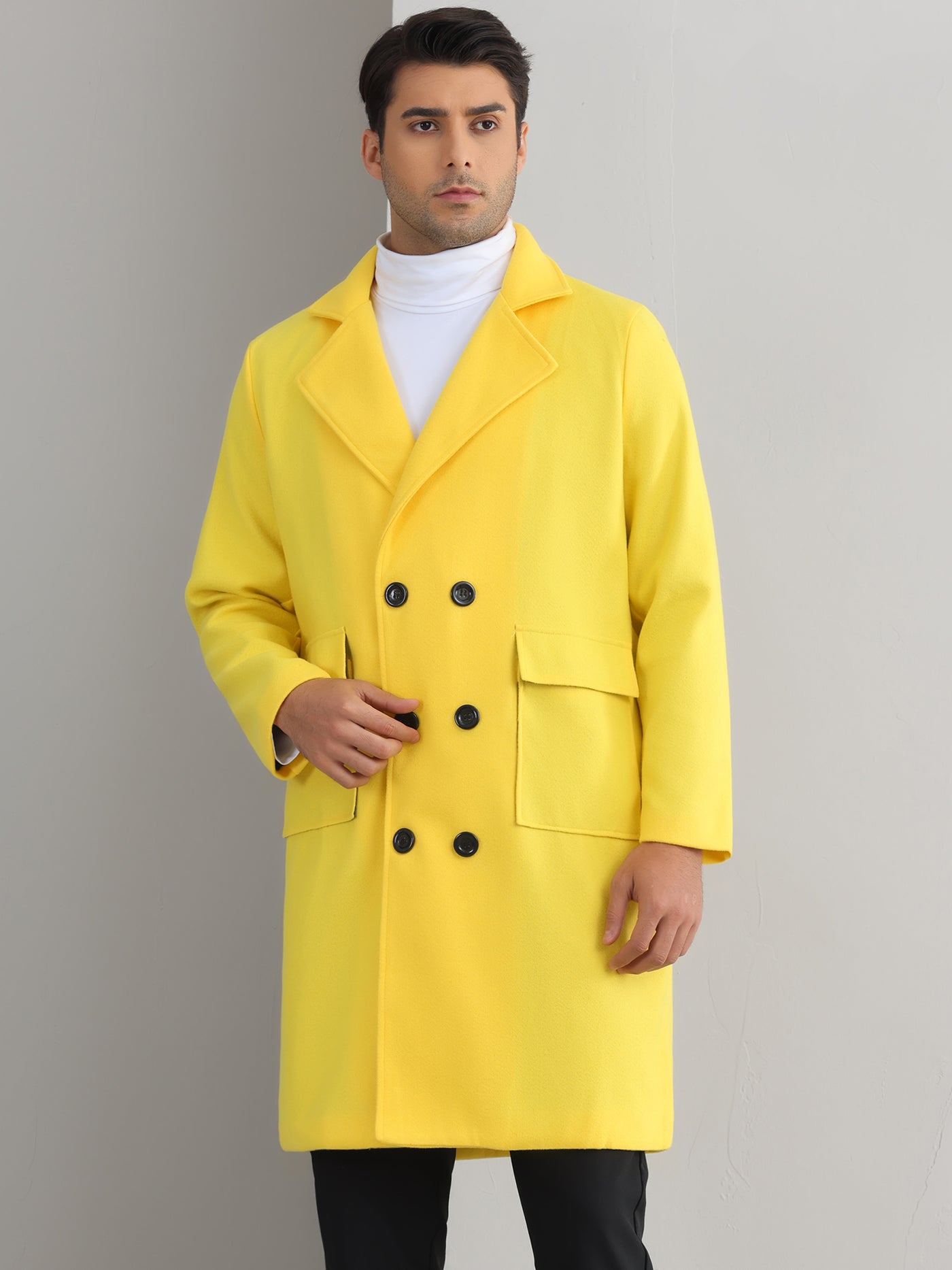 Bublédon Winter Coats for Men's Notched Collar Double Breasted Long Trench Coat