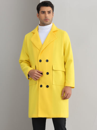 Winter Coats for Men's Notched Collar Double Breasted Long Trench Coat