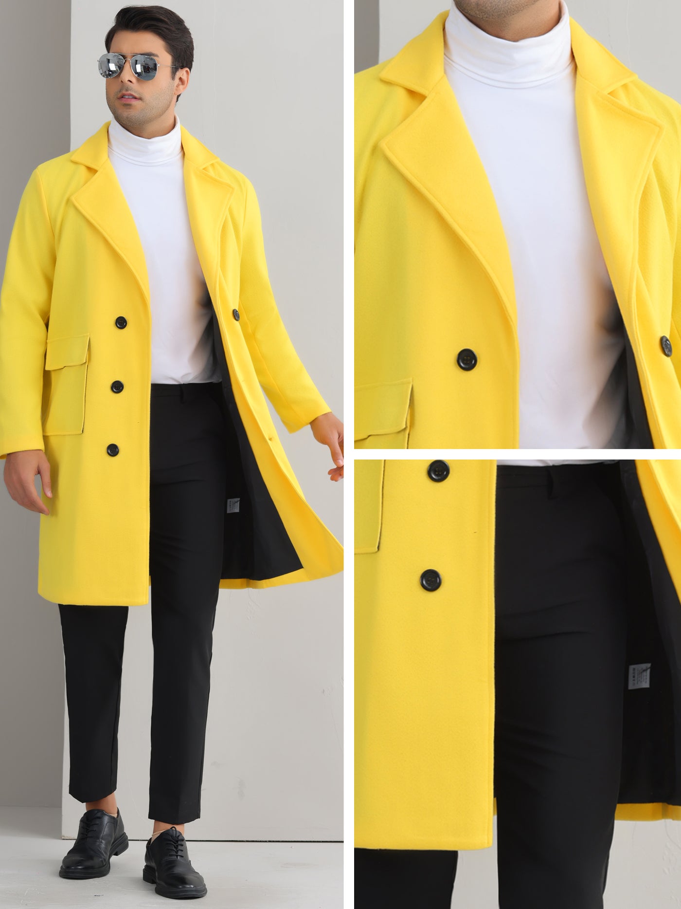 Bublédon Winter Coats for Men's Notched Collar Double Breasted Long Trench Coat