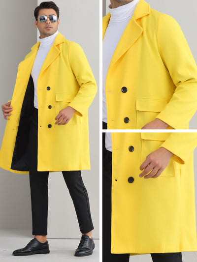 Winter Coats for Men's Notched Collar Double Breasted Long Trench Coat