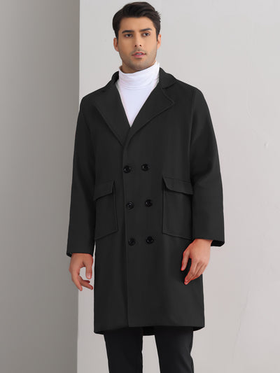 Bublédon Winter Coats for Men's Notched Collar Double Breasted Long Trench Coat