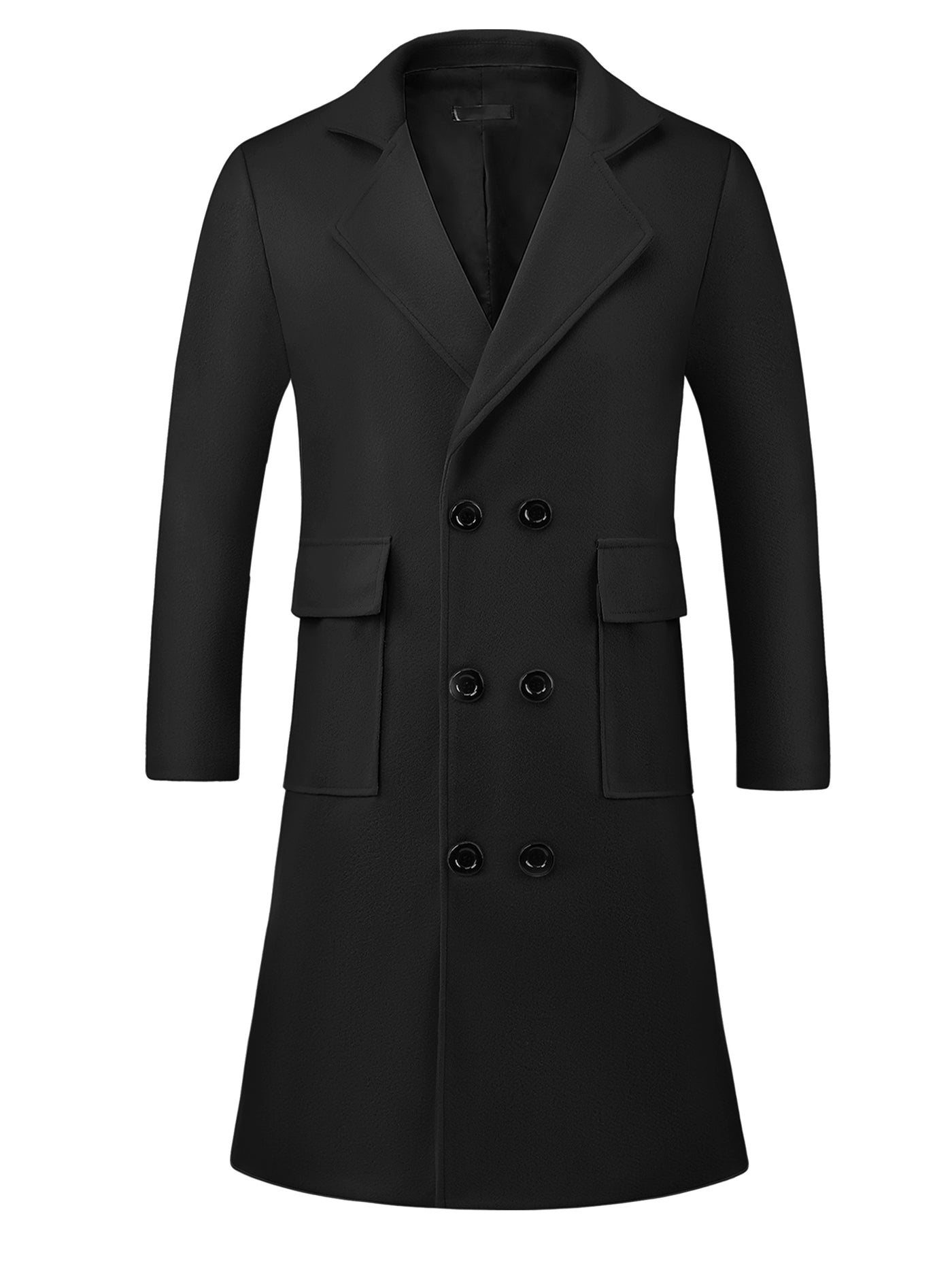 Bublédon Winter Coats for Men's Notched Collar Double Breasted Long Trench Coat