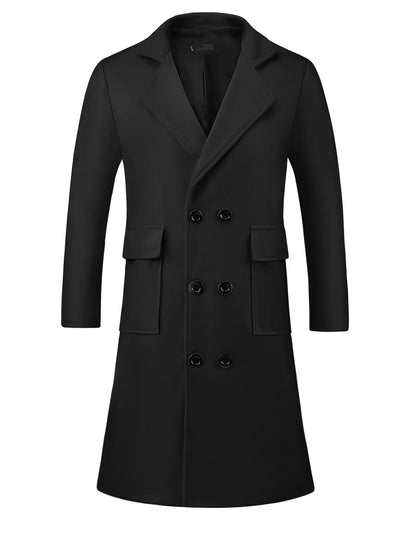 Winter Coats for Men's Notched Collar Double Breasted Long Trench Coat