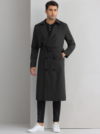 Classic Trench Coat for Men's Double Breasted Long Winter Overcoat with Belt