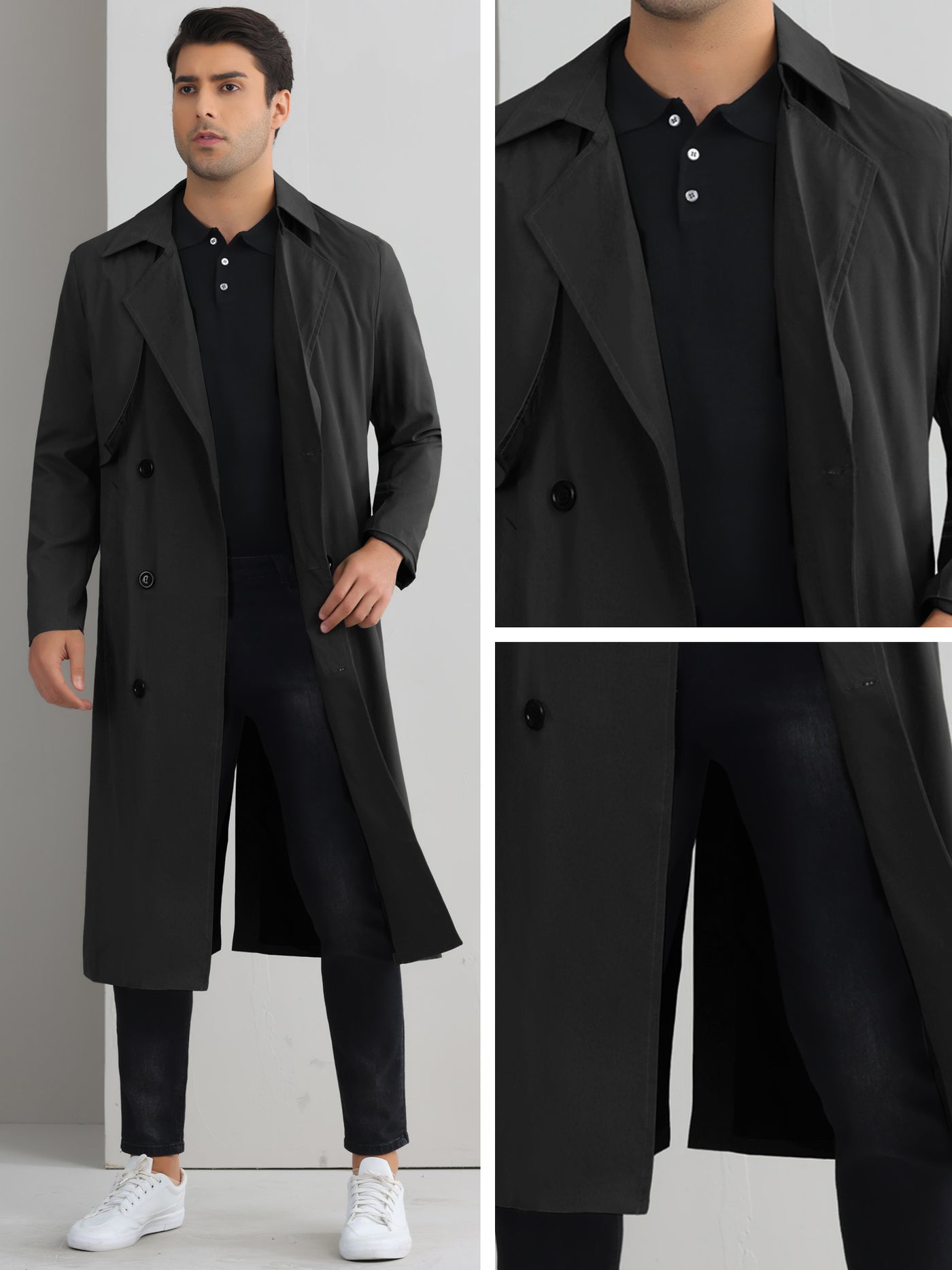 Bublédon Classic Trench Coat for Men's Double Breasted Long Winter Overcoat with Belt