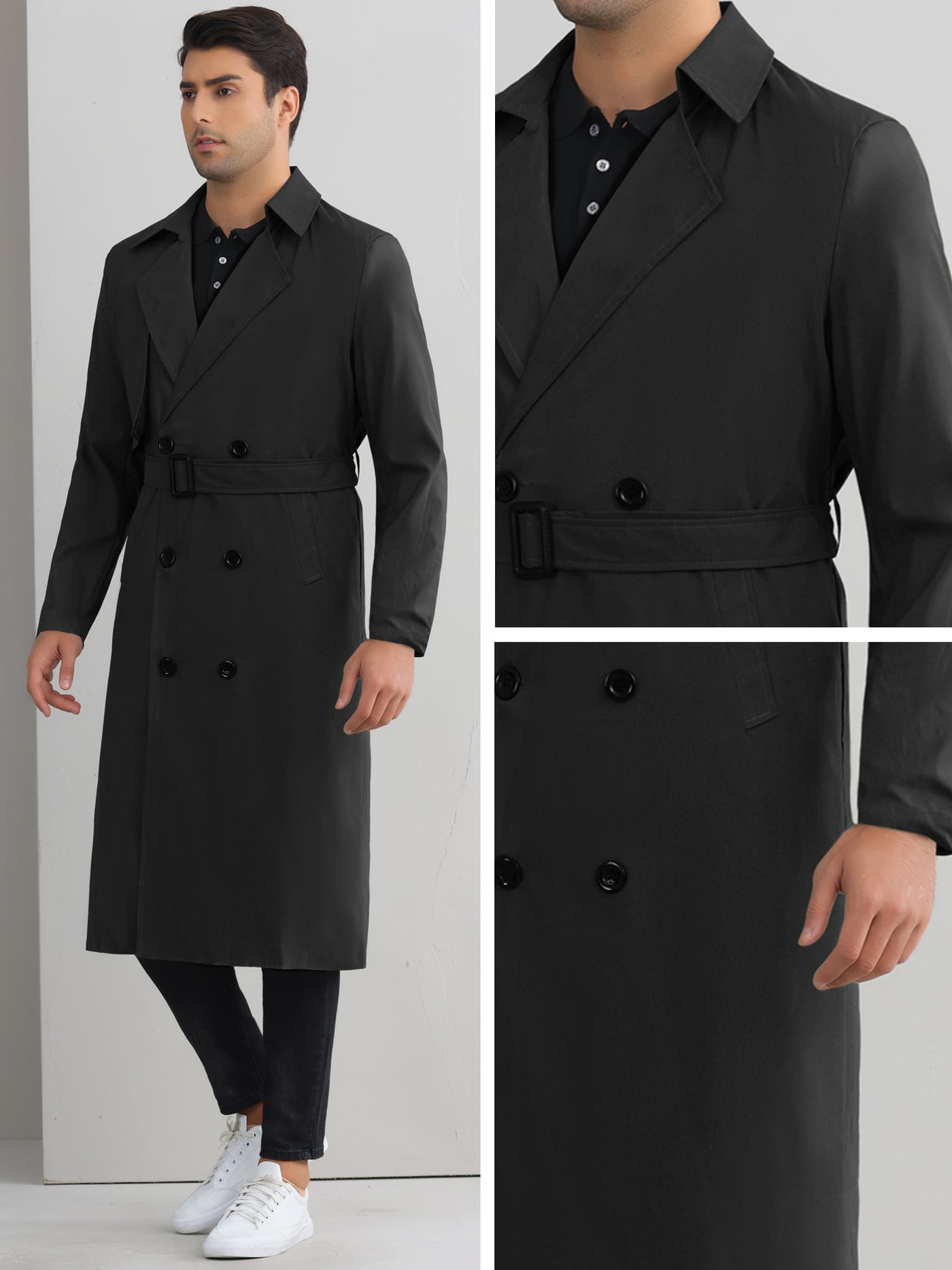 Bublédon Classic Trench Coat for Men's Double Breasted Long Winter Overcoat with Belt