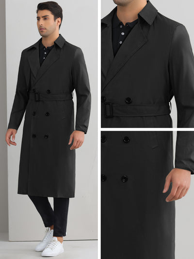 Classic Trench Coat for Men's Double Breasted Long Winter Overcoat with Belt