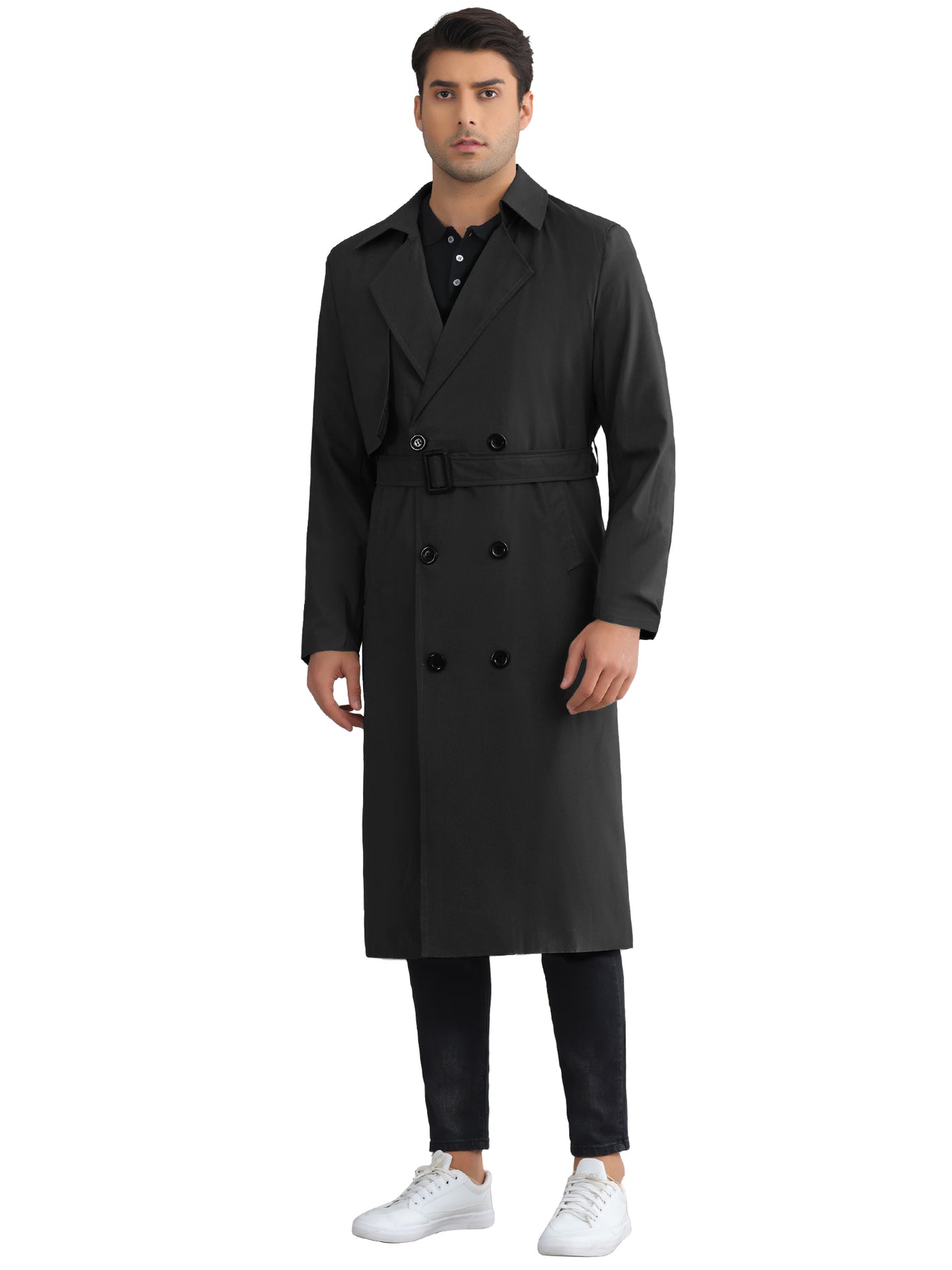 Bublédon Classic Trench Coat for Men's Double Breasted Long Winter Overcoat with Belt