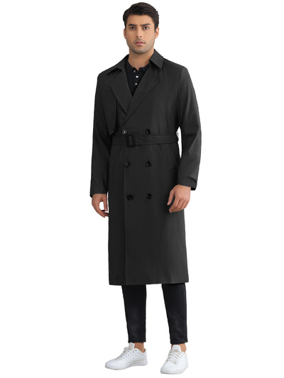 Classic Trench Coat for Men's Double Breasted Long Winter Overcoat with Belt