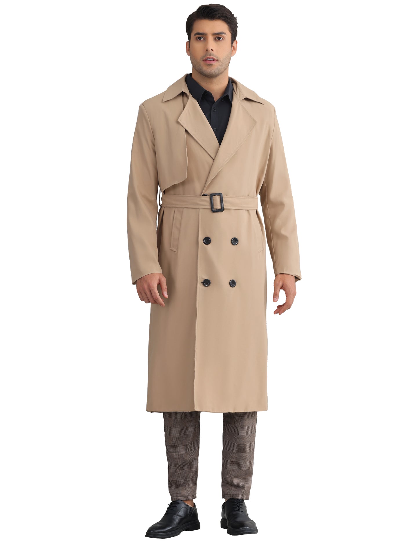 Bublédon Classic Trench Coat for Men's Double Breasted Long Winter Overcoat with Belt