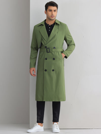 Classic Trench Coat for Men's Double Breasted Long Winter Overcoat with Belt