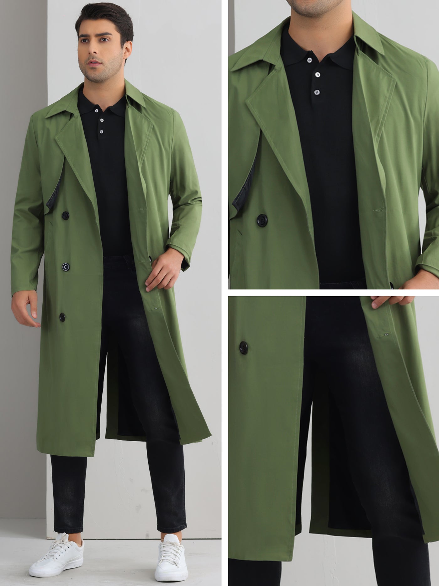 Bublédon Classic Trench Coat for Men's Double Breasted Long Winter Overcoat with Belt