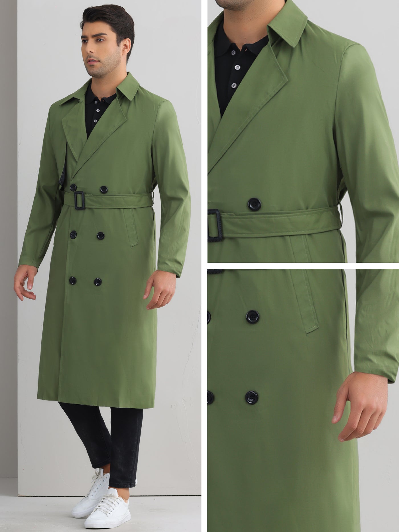 Bublédon Classic Trench Coat for Men's Double Breasted Long Winter Overcoat with Belt