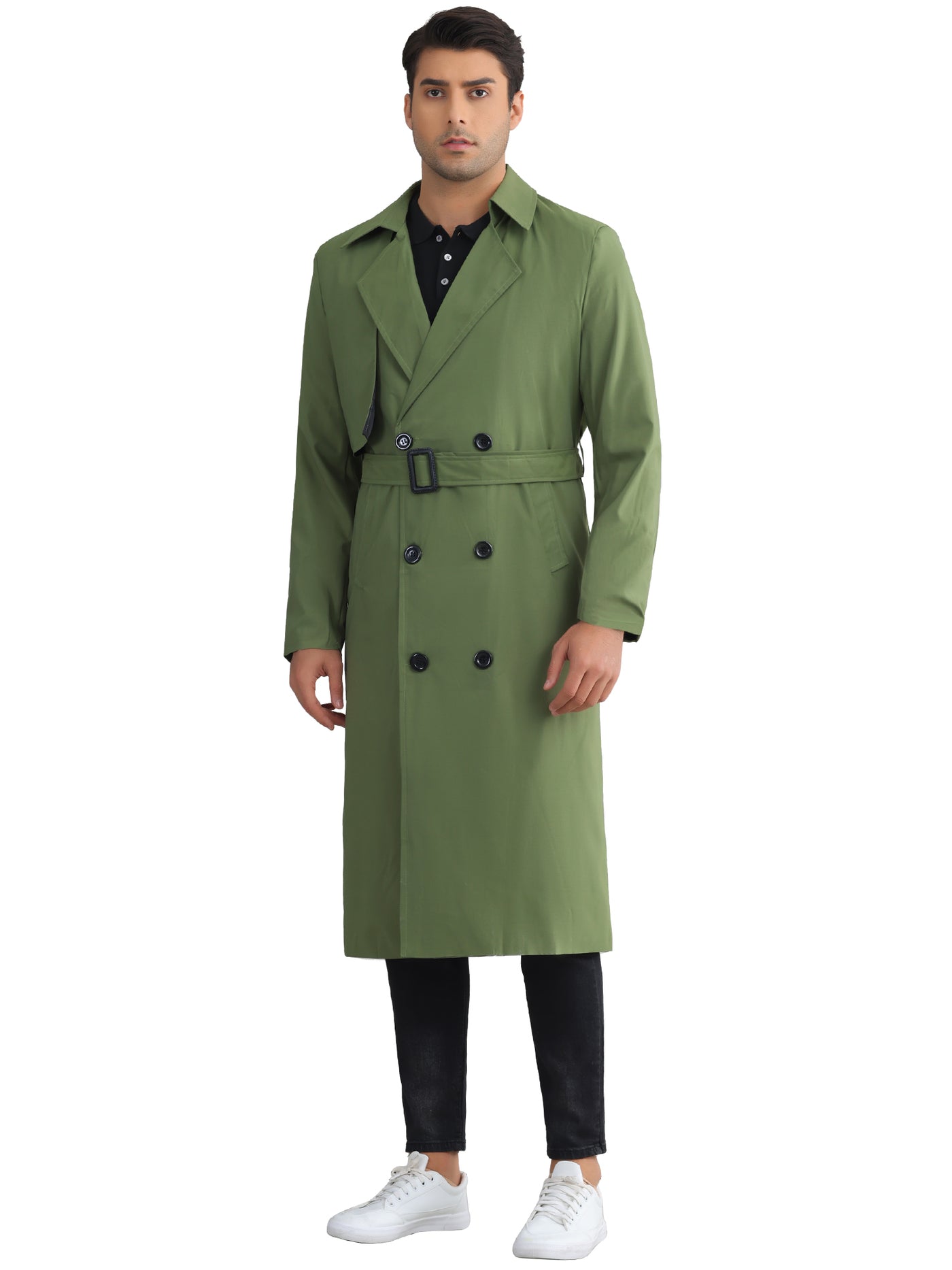 Bublédon Classic Trench Coat for Men's Double Breasted Long Winter Overcoat with Belt