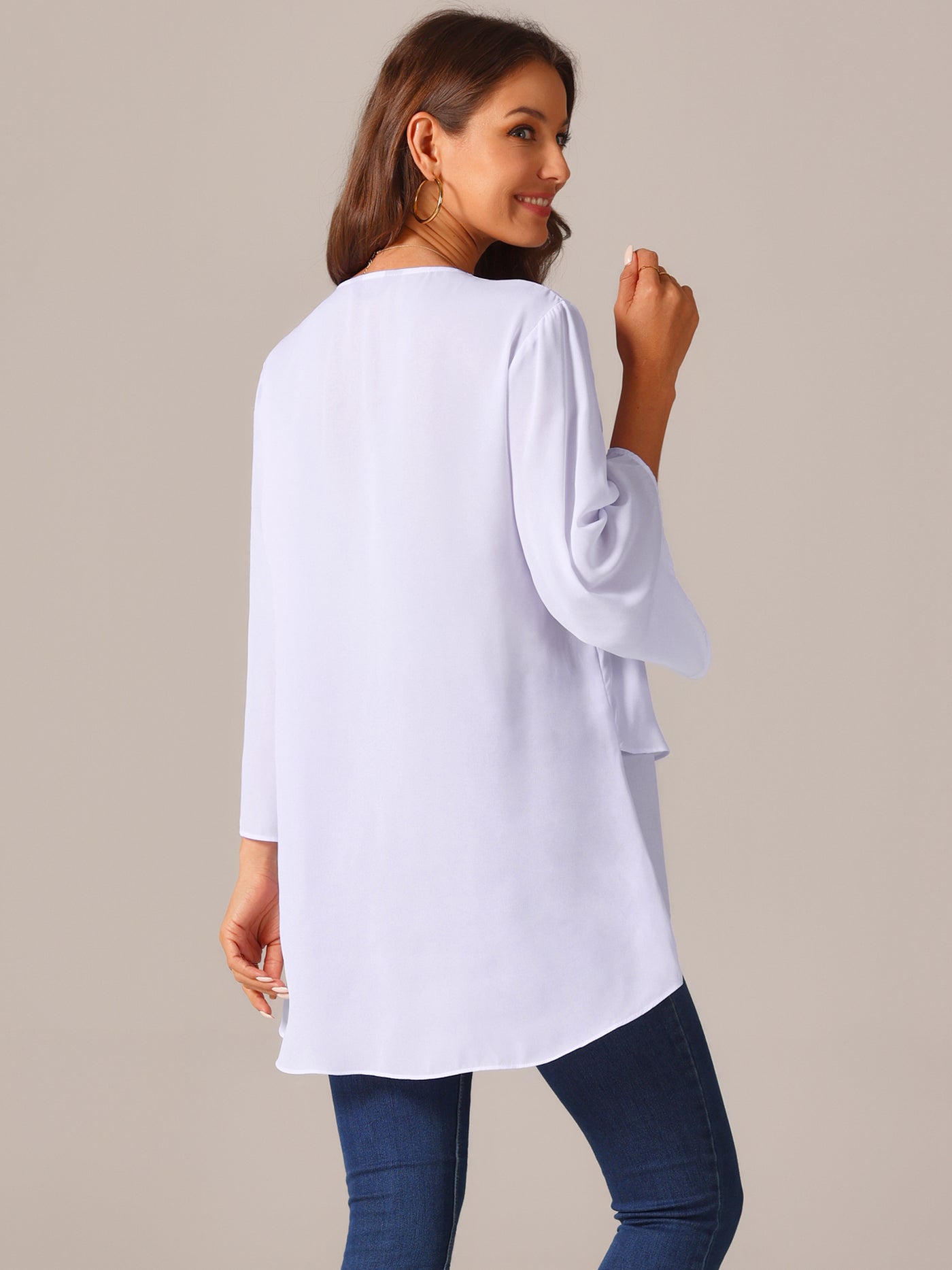 Bublédon Women's High Low Asymmetrical Chiffon Top 3/4 Bell Sleeve V Neck Irregular Hem Casual Blouse Tops