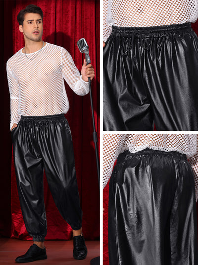 Metallic Pants for Men's Elastic Waist Nightclub Party Disco Shiny Joggers