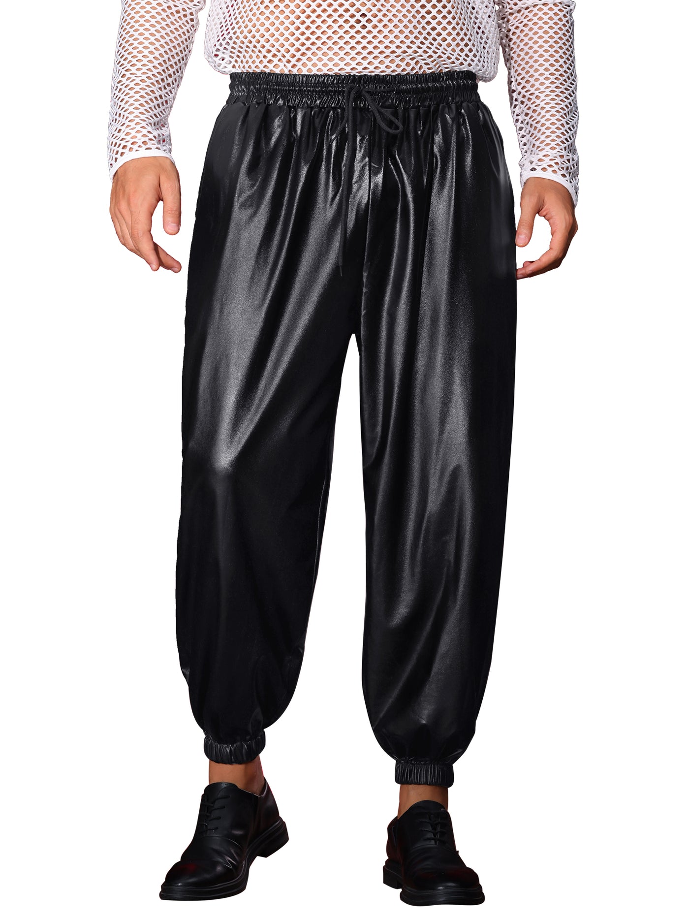 Bublédon Metallic Pants for Men's Elastic Waist Nightclub Party Disco Shiny Joggers