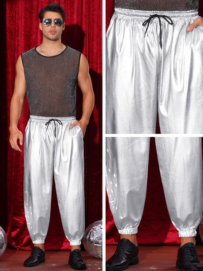 Metallic Pants for Men's Elastic Waist Nightclub Party Disco Shiny Joggers