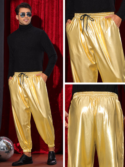 Metallic Pants for Men's Elastic Waist Nightclub Party Disco Shiny Joggers