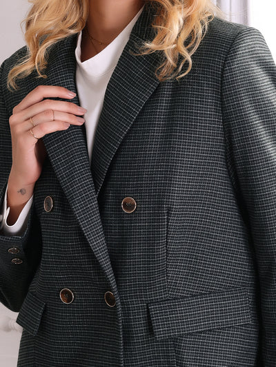 Women's Plaid Blazer Long Sleeve Double Breasted 2024 Work Jacket