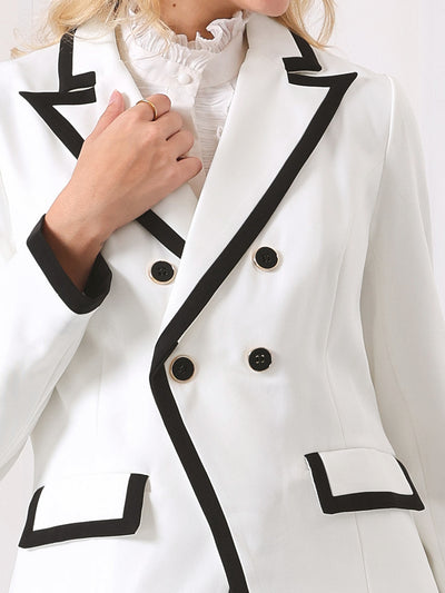 Women's Double Breasted Blazer Panel Trim Long Sleeve Work Suit Blazers Jacket