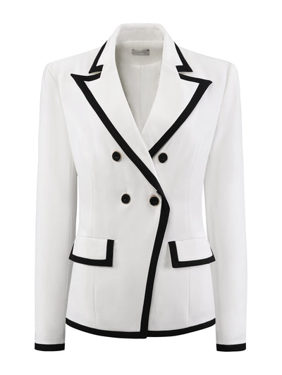 Women's Double Breasted Blazer Panel Trim Long Sleeve Work Suit Blazers Jacket