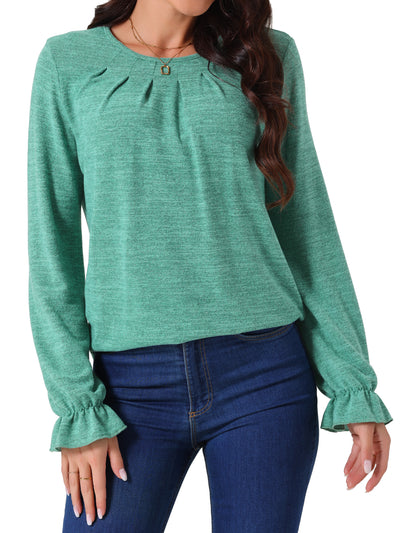 Women's Fall Winter Crew Neck Long Sleeve Elastic Cuff Casual Blouse Tops