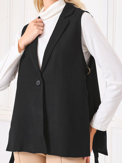 Women's 2024 Sleeveless Blazer One Button Adjustable Waist Work Office Suit Vest Jacket