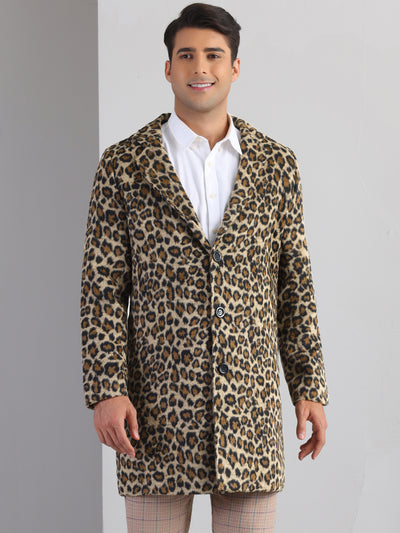 Bublédon Animal Printed Trench Coat for Men's Notched Lapel Classic Vintage Winter Overcoats