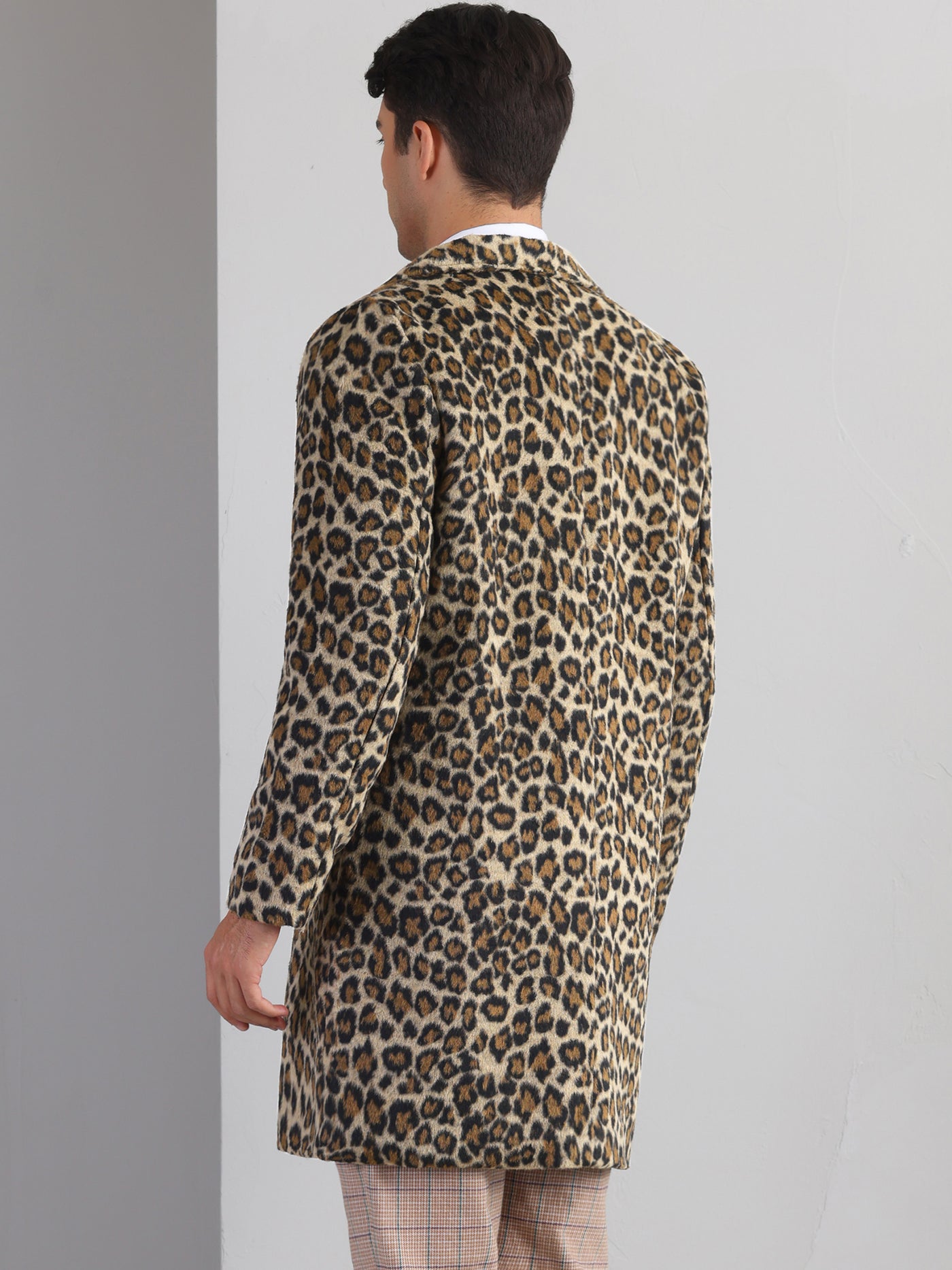 Bublédon Animal Printed Trench Coat for Men's Notched Lapel Classic Vintage Winter Overcoats