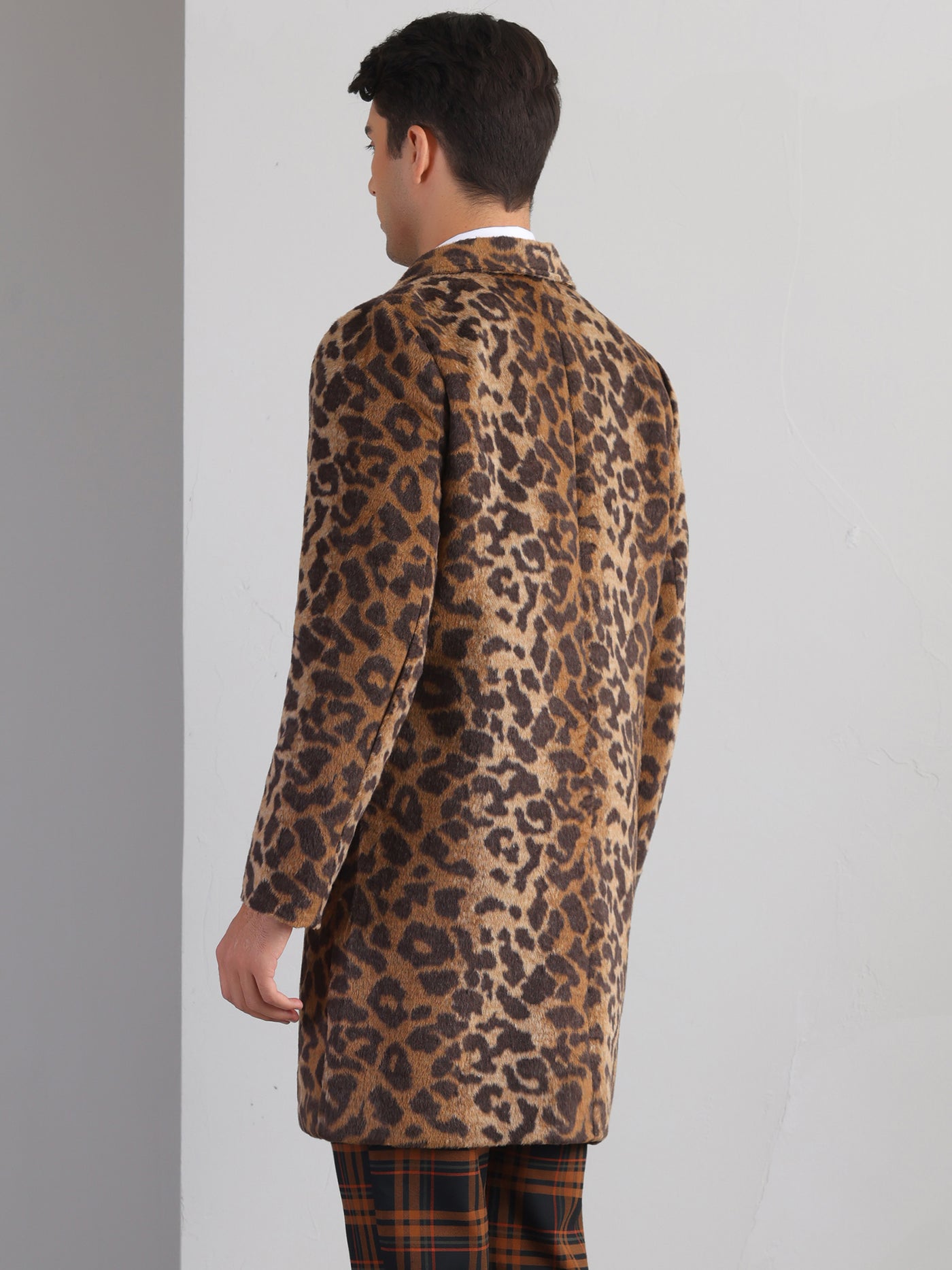 Bublédon Animal Printed Trench Coat for Men's Notched Lapel Classic Vintage Winter Overcoats