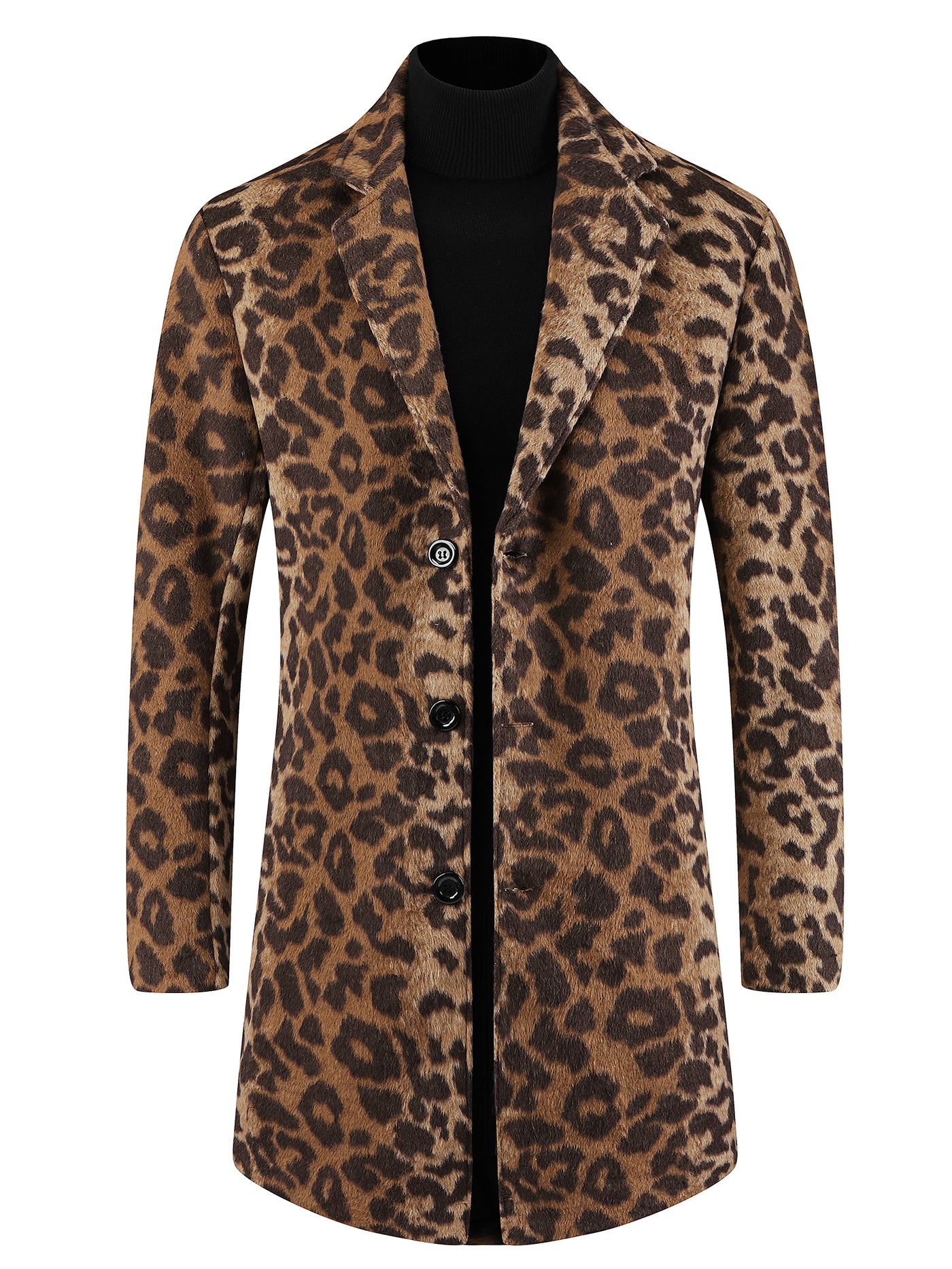 Bublédon Animal Printed Trench Coat for Men's Notched Lapel Classic Vintage Winter Overcoats