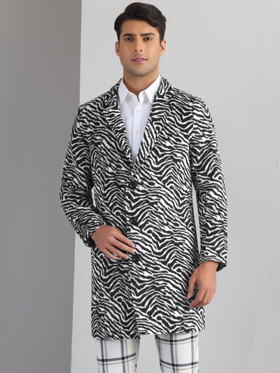 Animal Printed Trench Coat for Men's Notched Lapel Classic Vintage Winter Overcoats