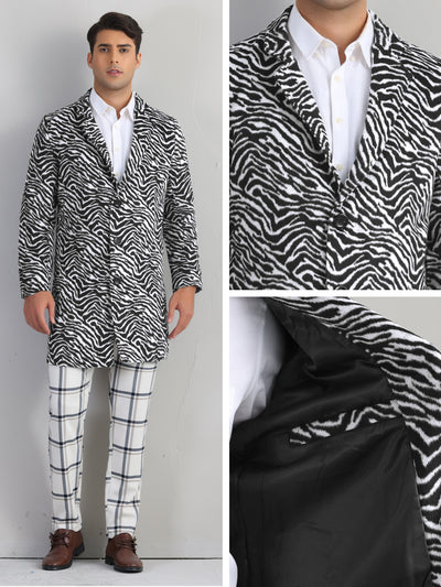 Animal Printed Trench Coat for Men's Notched Lapel Classic Vintage Winter Overcoats