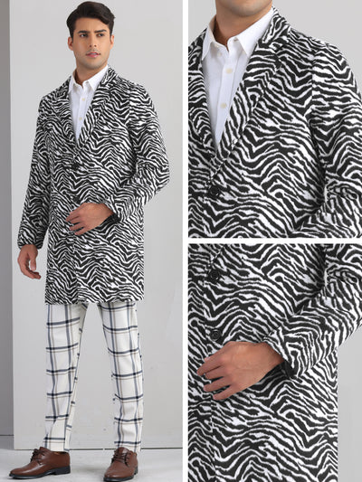 Animal Printed Trench Coat for Men's Notched Lapel Classic Vintage Winter Overcoats