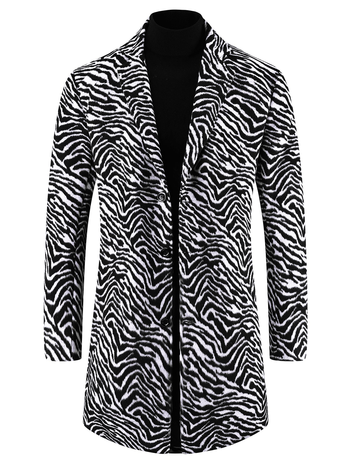 Bublédon Animal Printed Trench Coat for Men's Notched Lapel Classic Vintage Winter Overcoats