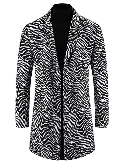 Animal Printed Trench Coat for Men's Notched Lapel Classic Vintage Winter Overcoats