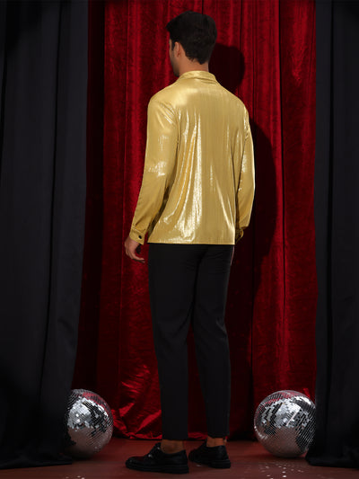 Shiny Shirts for Men's Long Sleeves Button Down Disco Party Costume Metallic Shirt